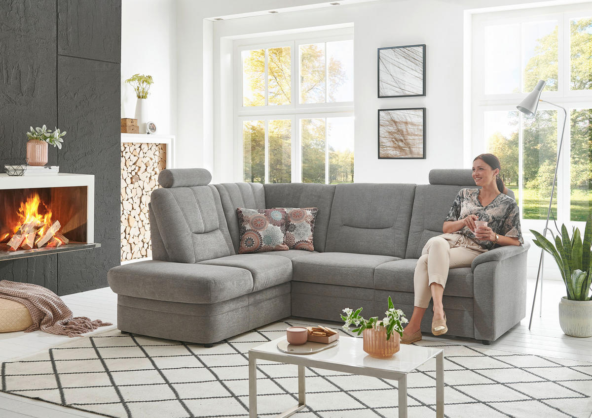 ECKSOFA  in Chenille Grau  185/235 cm  - Schwarz/Grau, KONVENTIONELL, Kunststoff/Textil (185/235cm) - Beldomo Comfort