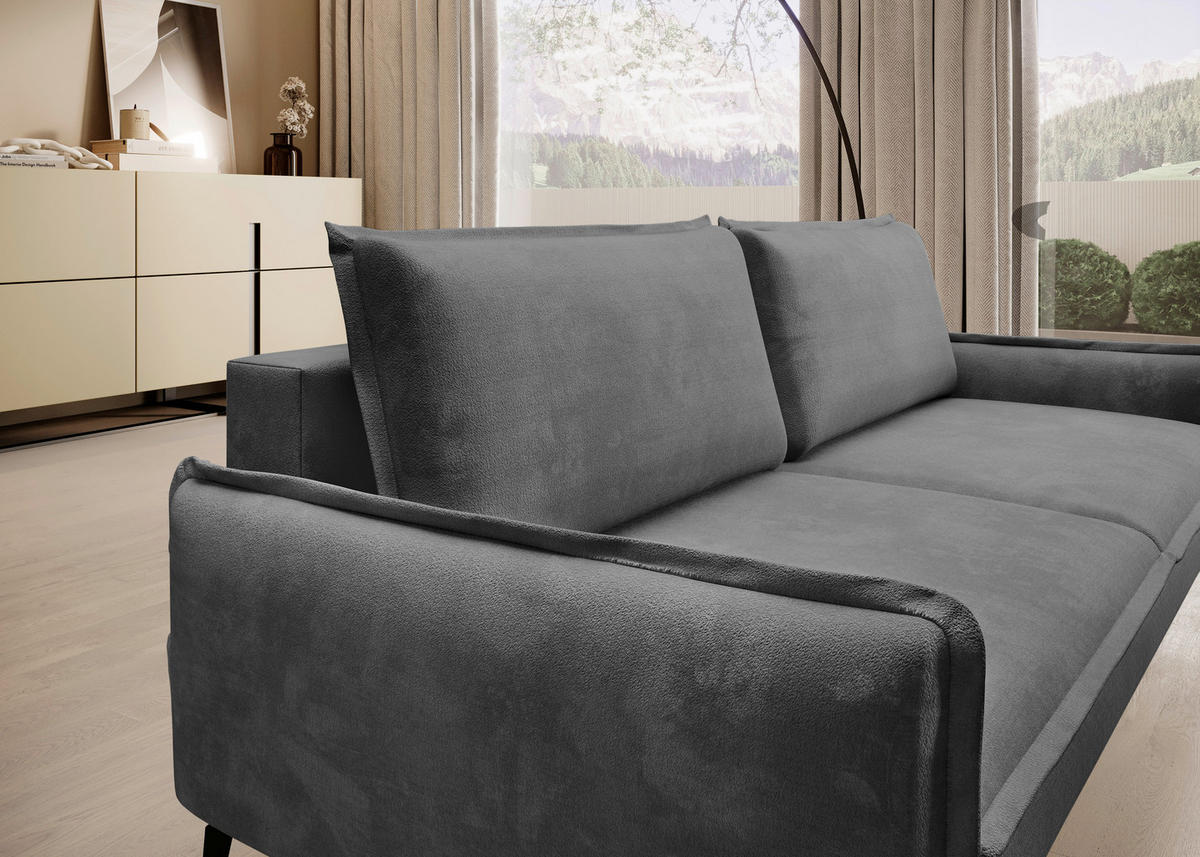 SCHLAFSOFA Chenille Graphitfarben  - Schwarz/Graphitfarben, KONVENTIONELL, Textil/Metall (223/89/107cm) - Carryhome