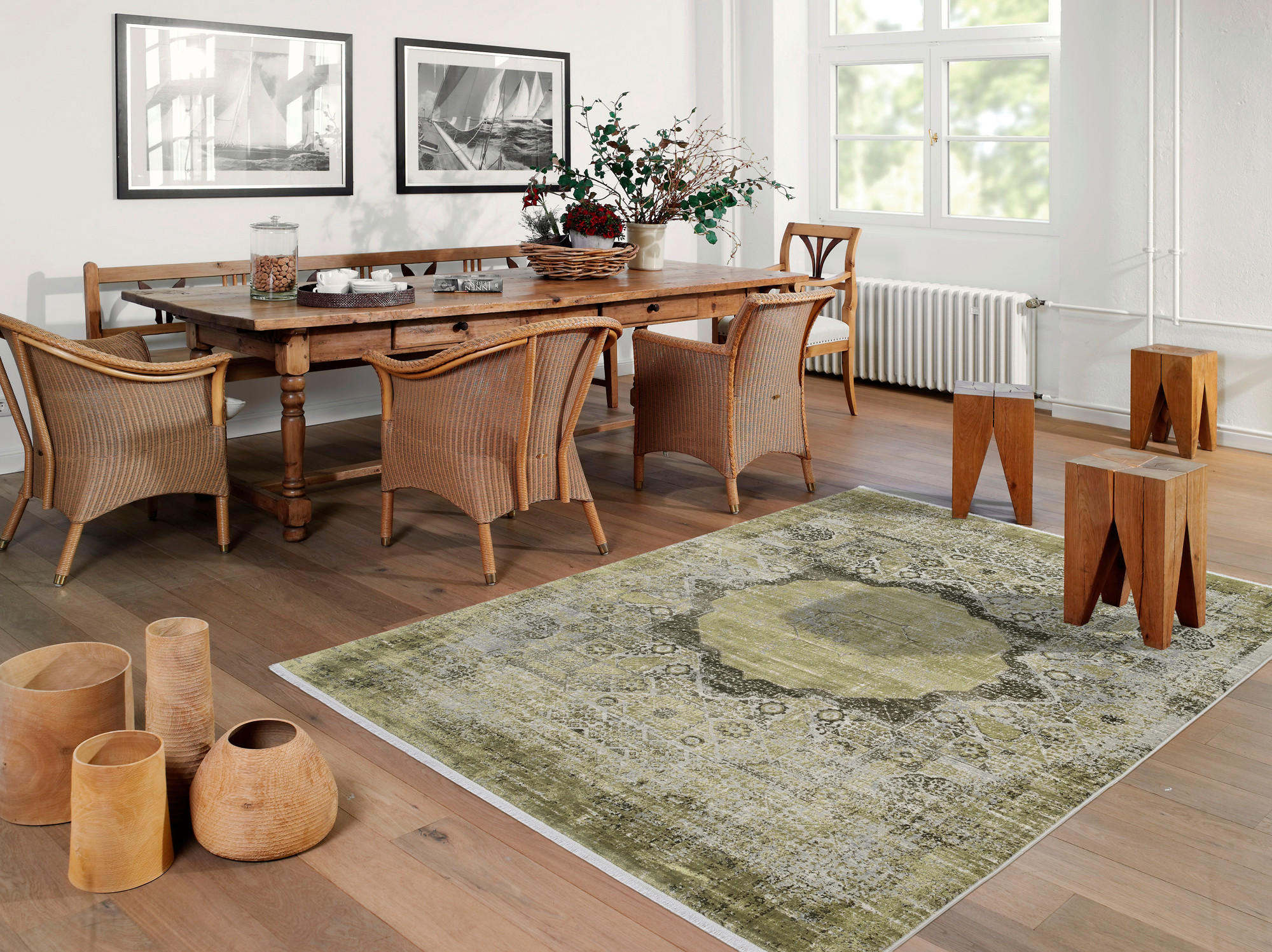 Thumbnail - Dieter Knoll Vintage-Teppich Tesoro, Grün, Textil, Abstraktes, rechteckig, 240x340 cm, Oeko-Tex® Standard 100, für Fußbo...