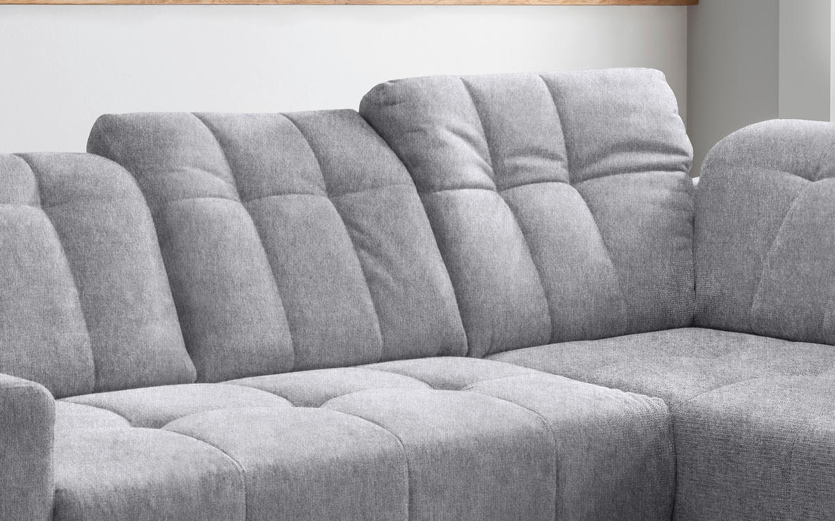 ECKSOFA in Mikrofaser Hellgrau  - Hellgrau/Schwarz, Modern, Textil/Metall (261/200cm) - Livetastic