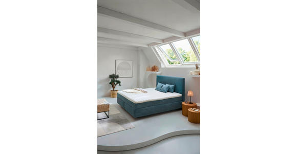 BOXSPRINGBETT 180/200 cm  in Azurblau  - Azurblau/Schwarz, Design, Kunststoff/Textil (180/200cm) - Hom`in