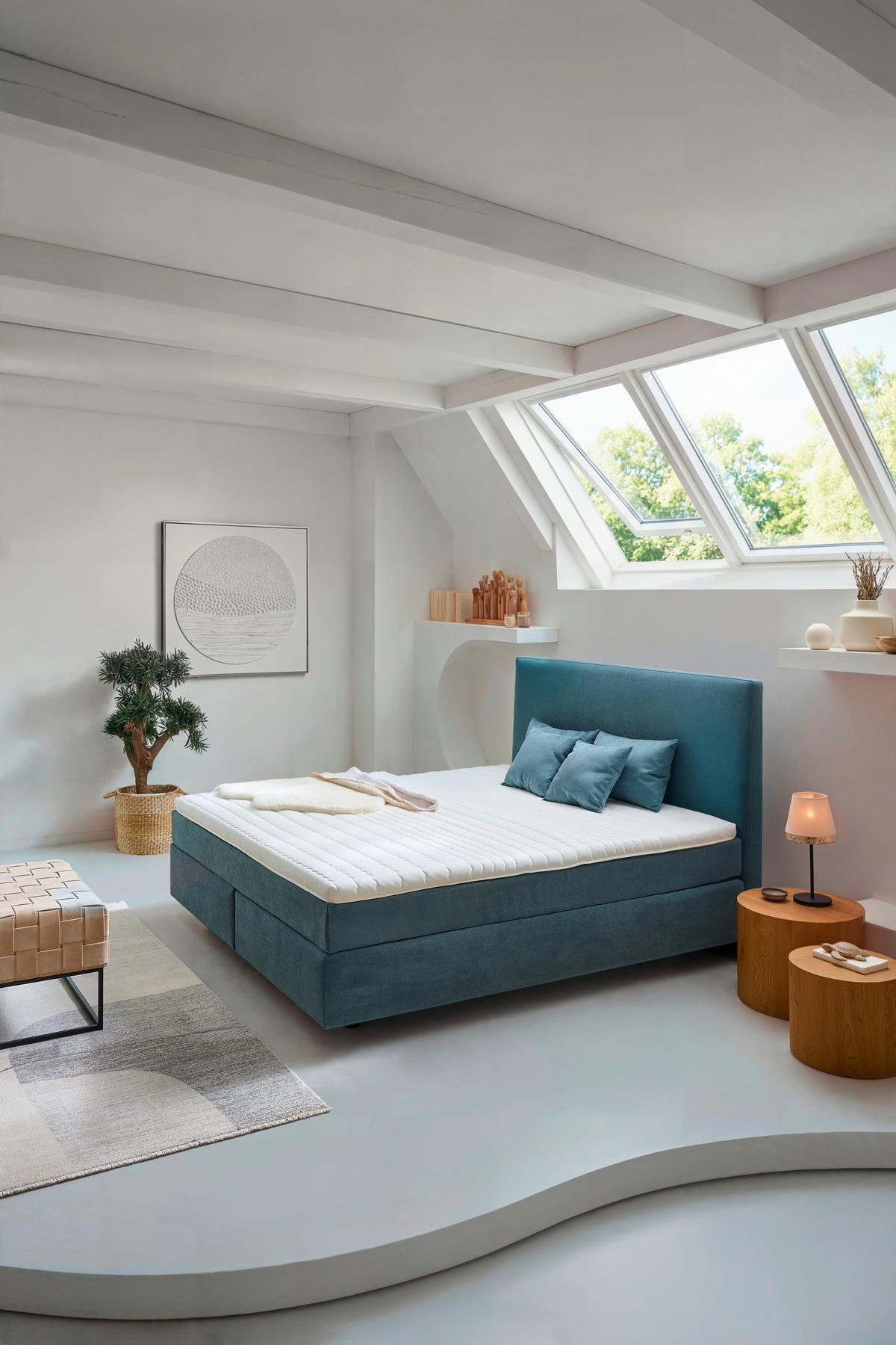 BOXSPRINGBETT 180/200 cm  in Azurblau  - Azurblau/Schwarz, Design, Kunststoff/Textil (180/200cm) - Hom`in