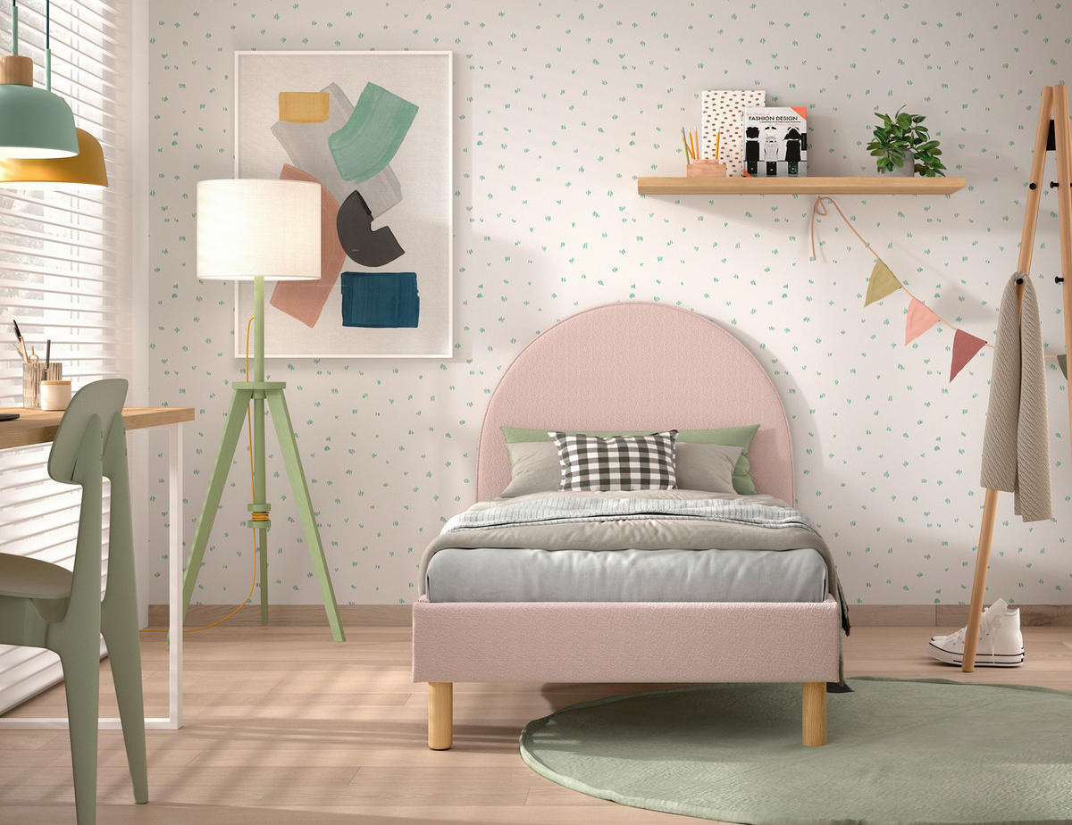 KINDER-/JUNIORBETT - Naturfarben/Rosa, ROMANTIK / LANDHAUS, Holz/Textil (90/200cm) - MID.YOU