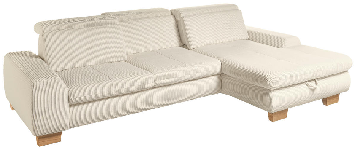 ECKSOFA Creme Cord  - Eiche Bianco/Creme, KONVENTIONELL, Holz/Textil (307/195cm) - SetOne by Musterring