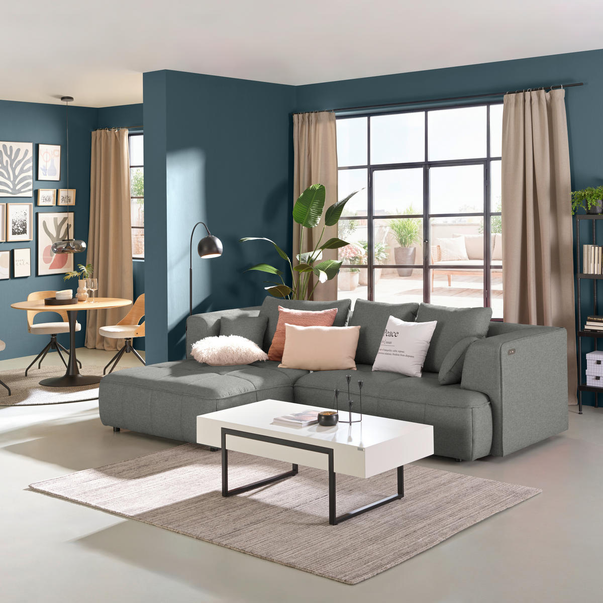 ECKSOFA Webstoff Grau  - Schwarz/Grau, Design, Kunststoff/Textil (188/288cm) - Welnova