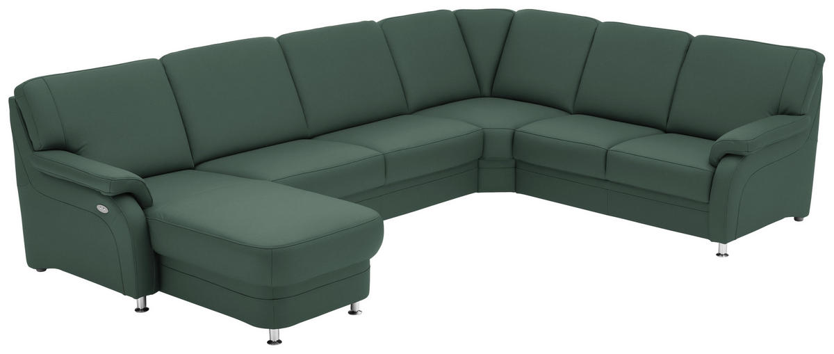 WOHNLANDSCHAFT Echtleder Opal  - Opal/Alufarben, Konventionell, Leder/Metall (165/329/239cm) - Beldomo Premium