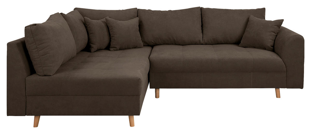 ECKSOFA inkl. Hocker Ariella Braun Mikrofaser  - Naturfarben/Braun, Design, Holz/Textil (161/231cm) - Livetastic