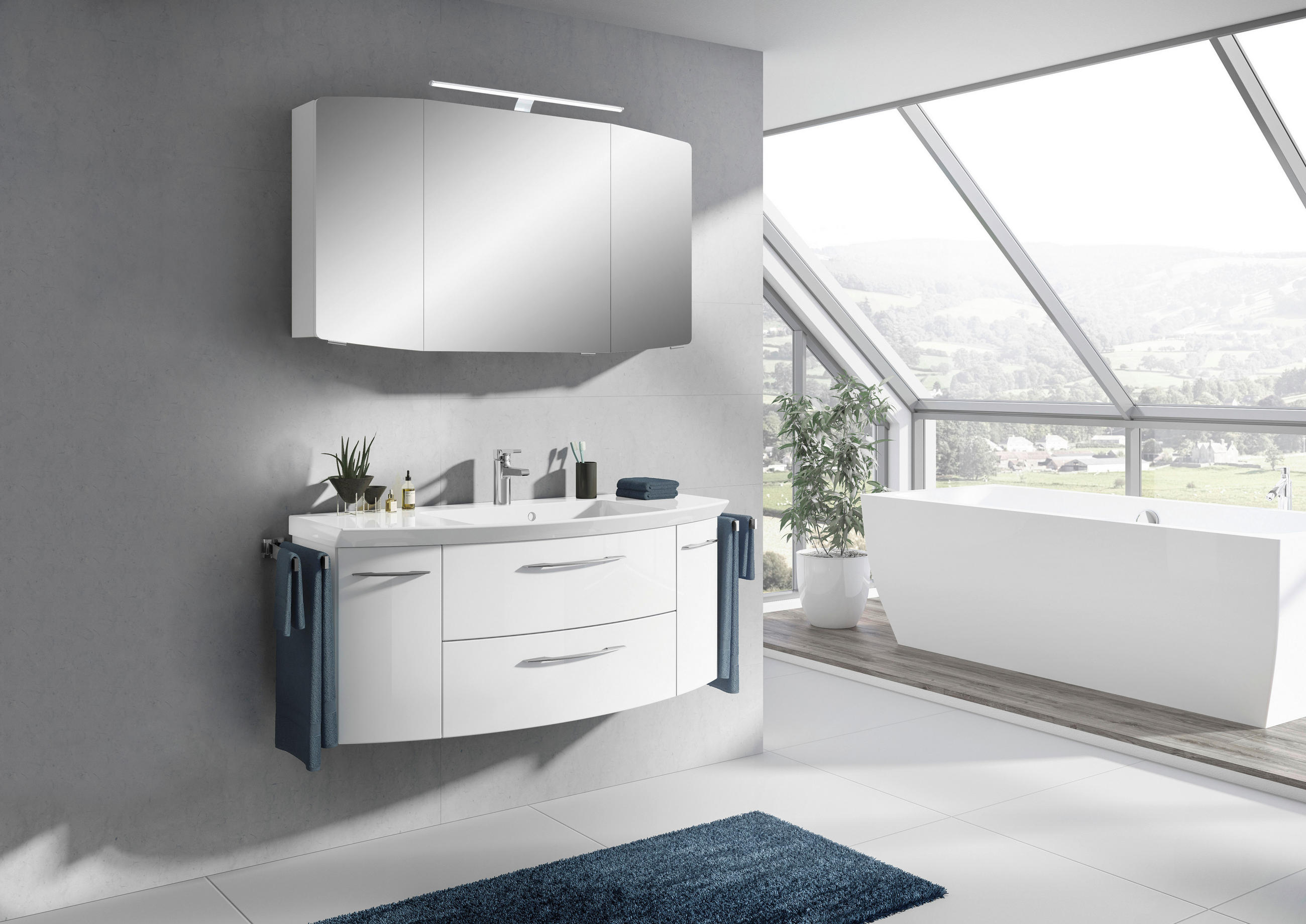 BADEZIMMER 3-teilig  in 121 cm  - Chromfarben/Weiß Hochglanz, KONVENTIONELL, Glas/Holzwerkstoff (121cm) - Pelipal