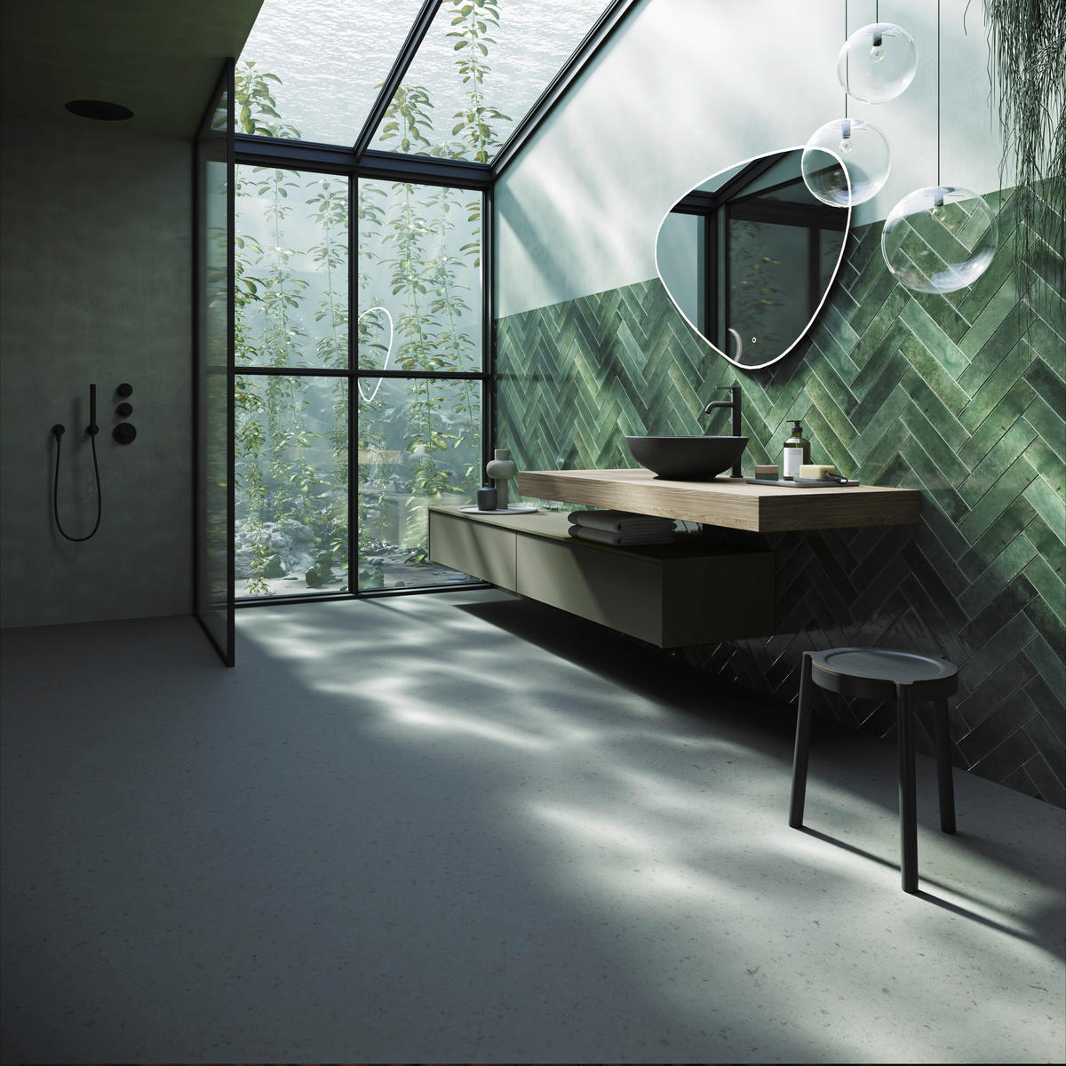 BADEZIMMER 6-teilig  in 162 cm  - Eichefarben/Olivgrün, MODERN, Keramik/Holzwerkstoff (162cm) - Celina Home