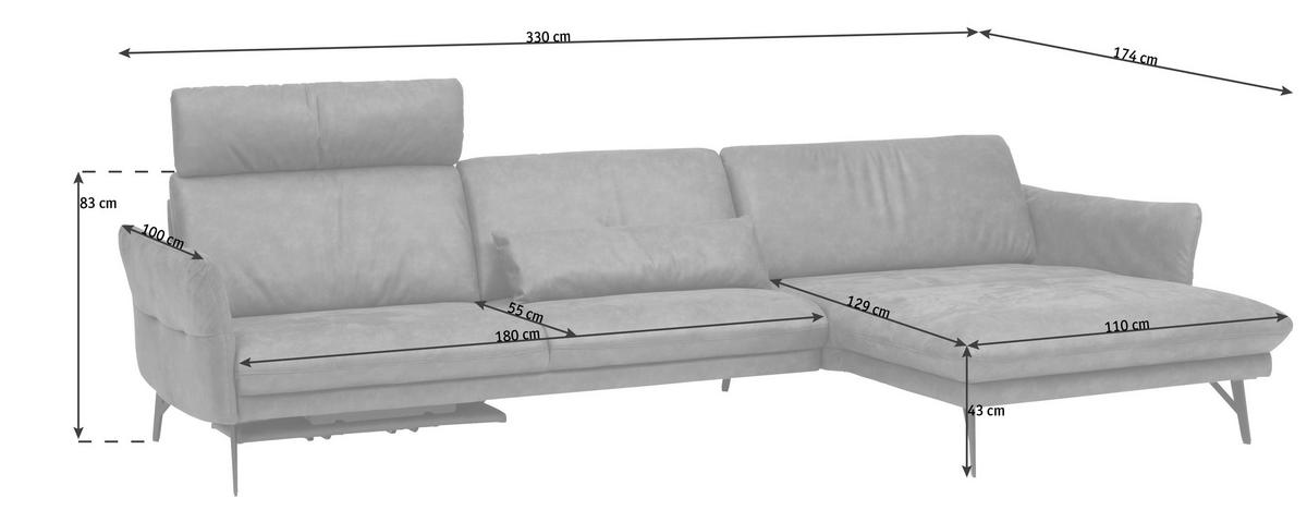 ECKSOFA in Lederlook Hellgrau  - Anthrazit/Hellgrau, Design, Textil/Metall (330/174cm) - Himolla