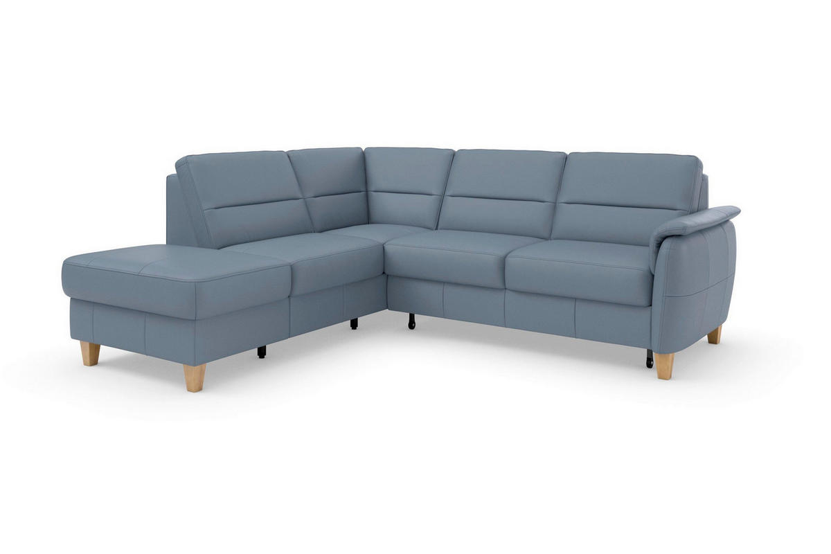 ECKSOFA PALMERA E Graublau Kombination Echtleder/Stoff Mikrofaser Stauraum  - Graublau/Eichefarben, Basics, Leder/Holz (212/236cm) - Sit & More