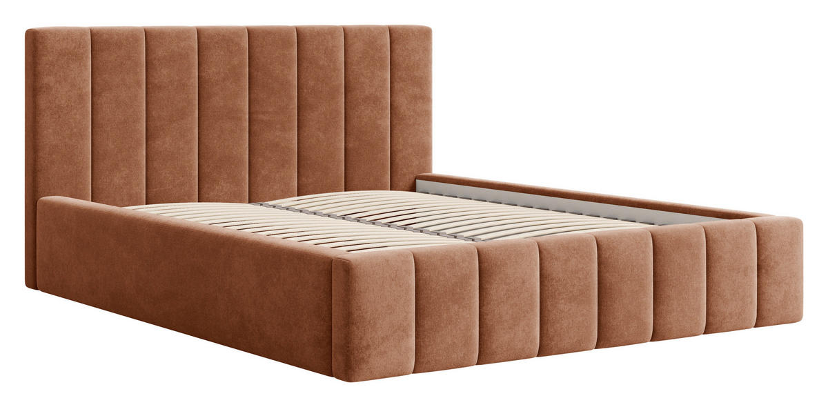 POLSTERBETT 160/200 cm,  in Terracotta, Lattenrost, Bettkasten,  - Terracotta/Schwarz, MODERN, Holz/Kunststoff (160/200cm) - Livetastic