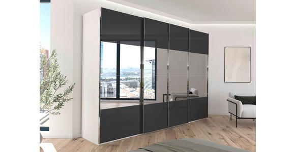 SCHWEBETÜRENSCHRANK  in Schwarz, Weiß  - Chromfarben/Schwarz, Design, Glas/Holzwerkstoff (316/235/68cm) - Novel