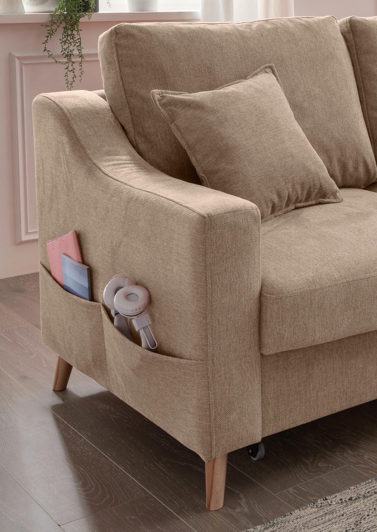 ECKSOFA in Chenille Hellbraun  - Hellbraun/Naturfarben, MODERN, Holz/Textil (228/150cm) - Livetastic