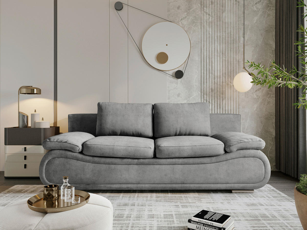 SCHLAFSOFA Jacquard Hellgrau  - Chromfarben/Beige, Design, Textil (200/78/90cm) - Venda