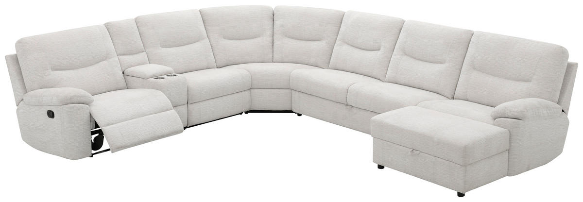 ECKSOFA Weiß Leinenoptik  - Schwarz/Weiß, KONVENTIONELL, Holz/Kunststoff (286/101/338cm) - Livetastic
