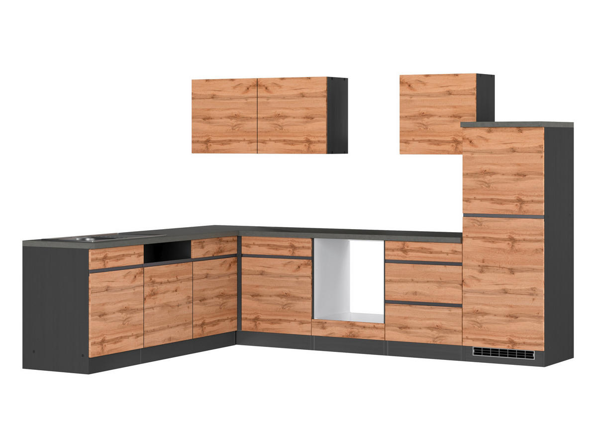 ECKKÜCHE 300/240 cm  in Graphitfarben, Eiche Wotan  - Eiche Wotan/Graphitfarben, Design, Holzwerkstoff (300/240cm) - Held