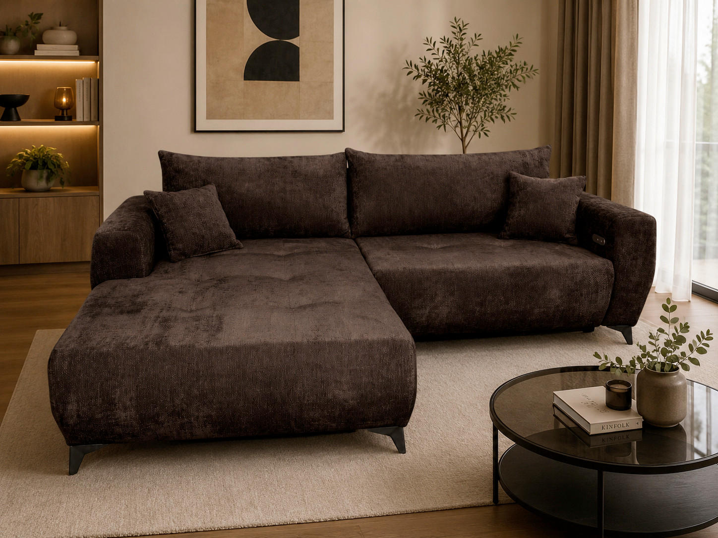 P & B ROHOVÁ SEDAČKA, textil, hnědá