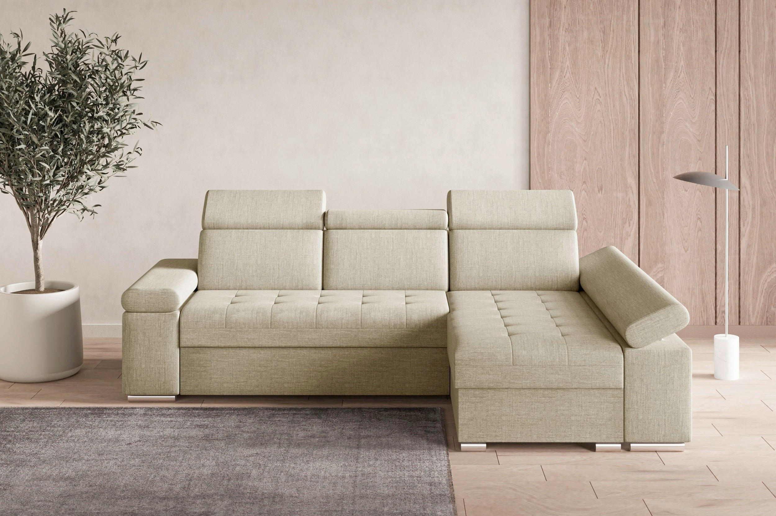 ECKSOFA TORONTO in Webstoff Creme  - Silberfarben/Creme, Design, Kunststoff/Textil (260/168cm) - MID.YOU