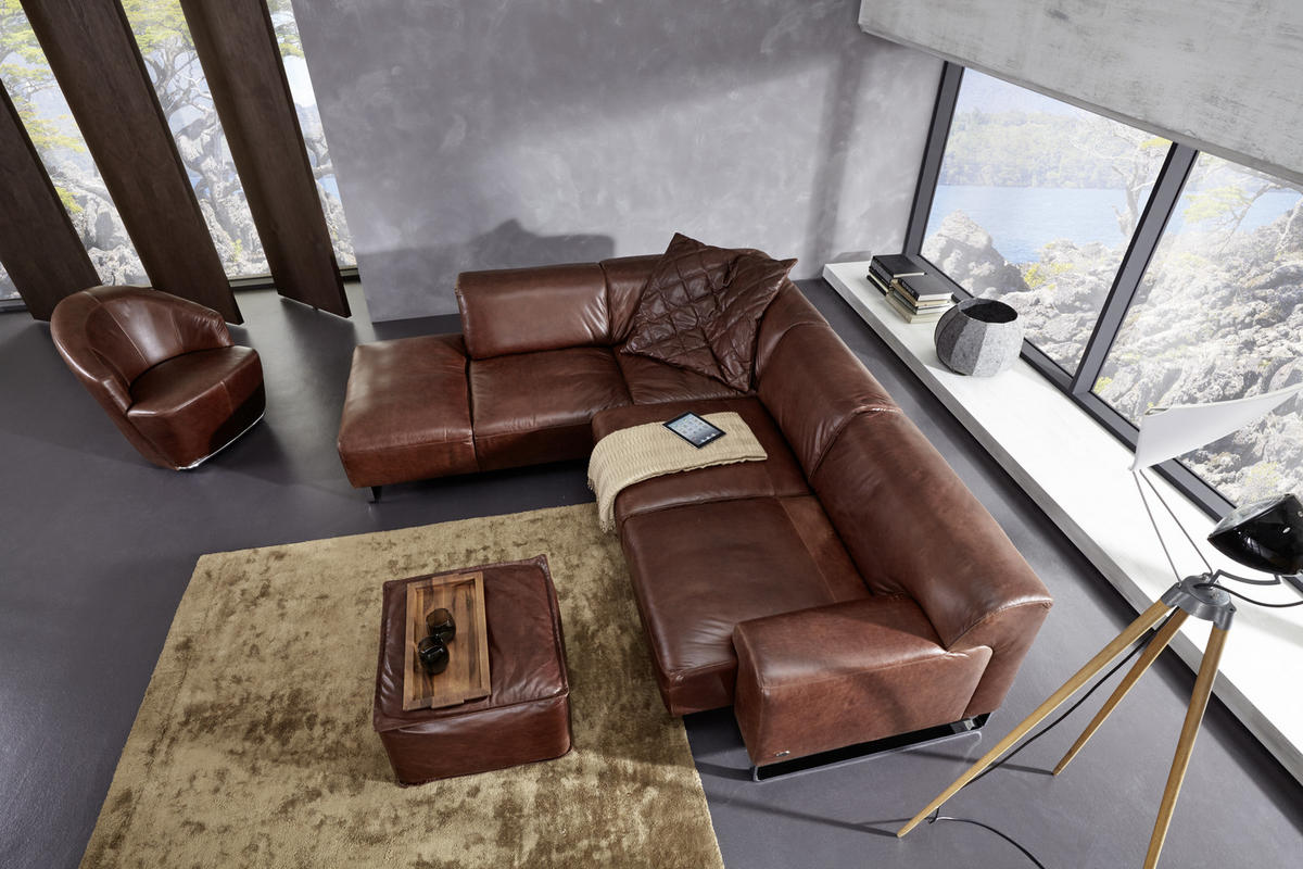 ECKSOFA Braun Echtleder  - Chromfarben/Braun, Design, Leder/Metall (245/271cm) - Chilliano