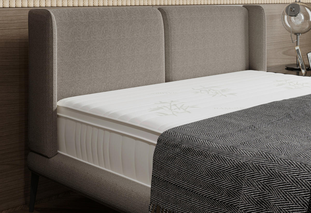 Polsterbett inkl. Matratze 180/200 cm  in Hellgrau  - Weiss/Creme, Modern, Textil/Metall (180/200cm) - Livetastic