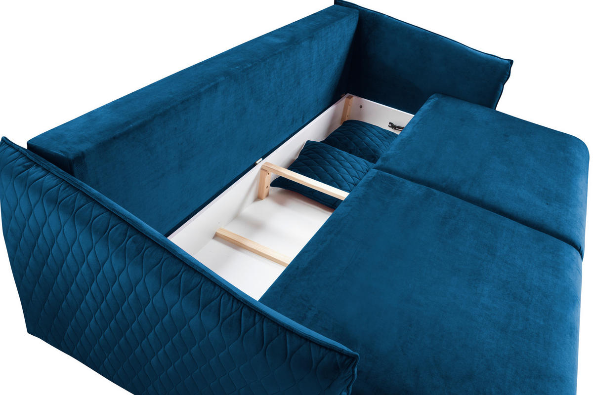 SCHLAFSOFA  mit Schlafen auf Sitzhöhe, Rücken echt Samt Blau  - Blau/Goldfarben, Design, Textil/Metall (235/96/104cm) - MID.YOU