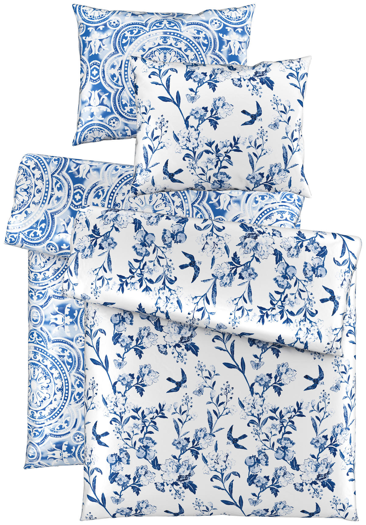 POVLEČENÍ, satén, modrá, bílá, 140/200 cm - bílá/modrá, Konvenční, textil (140/200cm) - Esposa