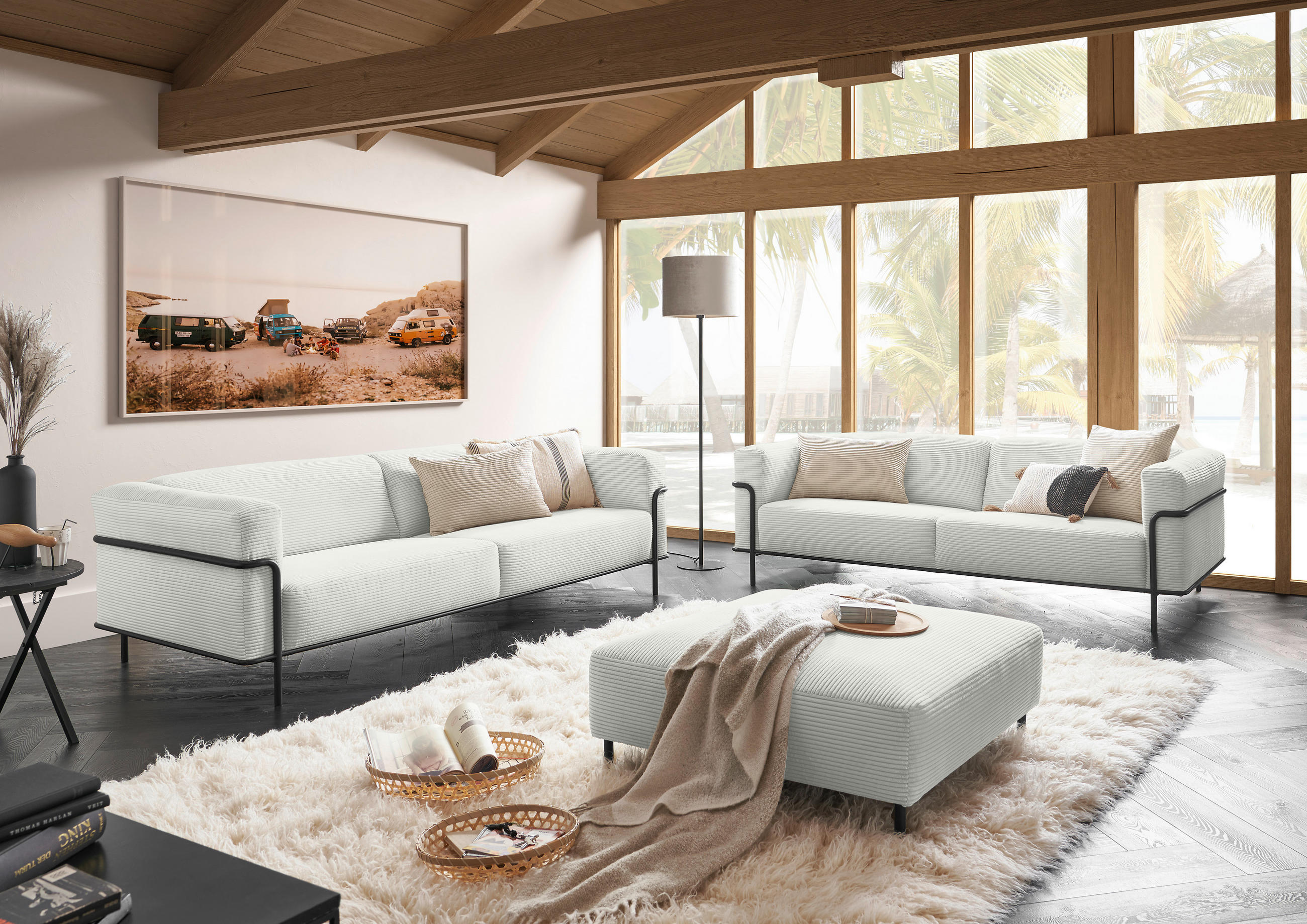 3-SITZER-SOFA in Cord Hellgrau  - Hellgrau/Schwarz, Design, Textil/Metall (236/67/96cm) - Johann Jakob