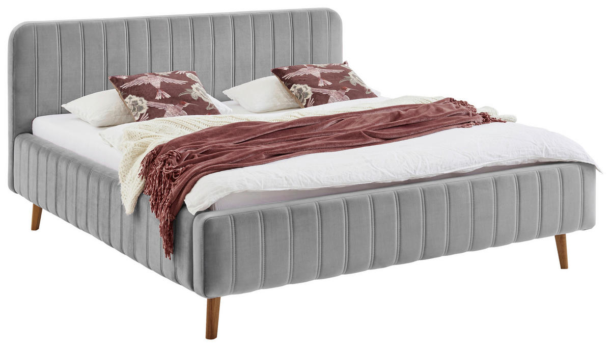 POLSTERBETT 180/200 cm,  in Grau,  - Eichefarben/Grau, MODERN, Holz/Textil (180/200cm) - Xora