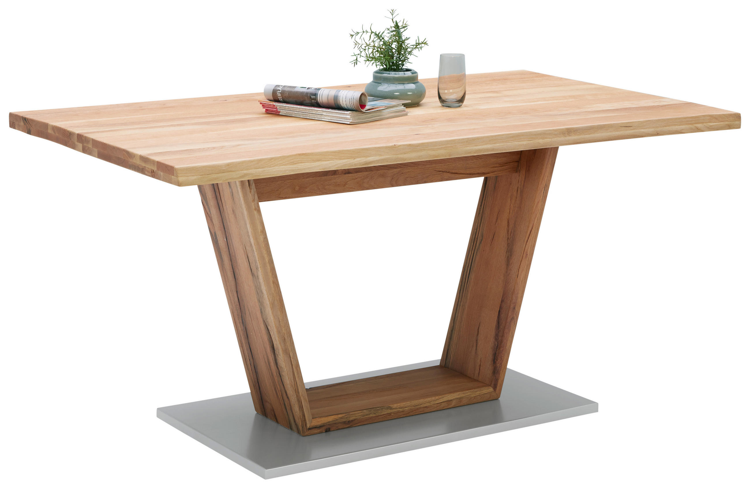 JEDILNA MIZA, masivno hrast hrast - hrast/krom, Natur, kovina/les (160/90/78,5cm) - Linea Natura