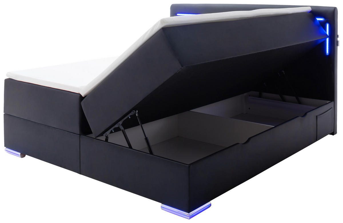 BOXSPRINGBETT 180/200 cm  in Schwarz  - Silberfarben/Schwarz, Design, Kunststoff/Textil (180/200cm) - Xora