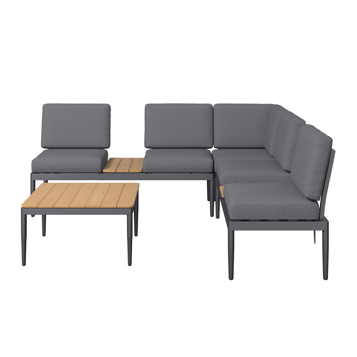 LOUNGEGARNITUR 4-teilig   Eisen  - Dunkelgrau/Naturfarben, MODERN, Kunststoff/Textil - Ambia Garden