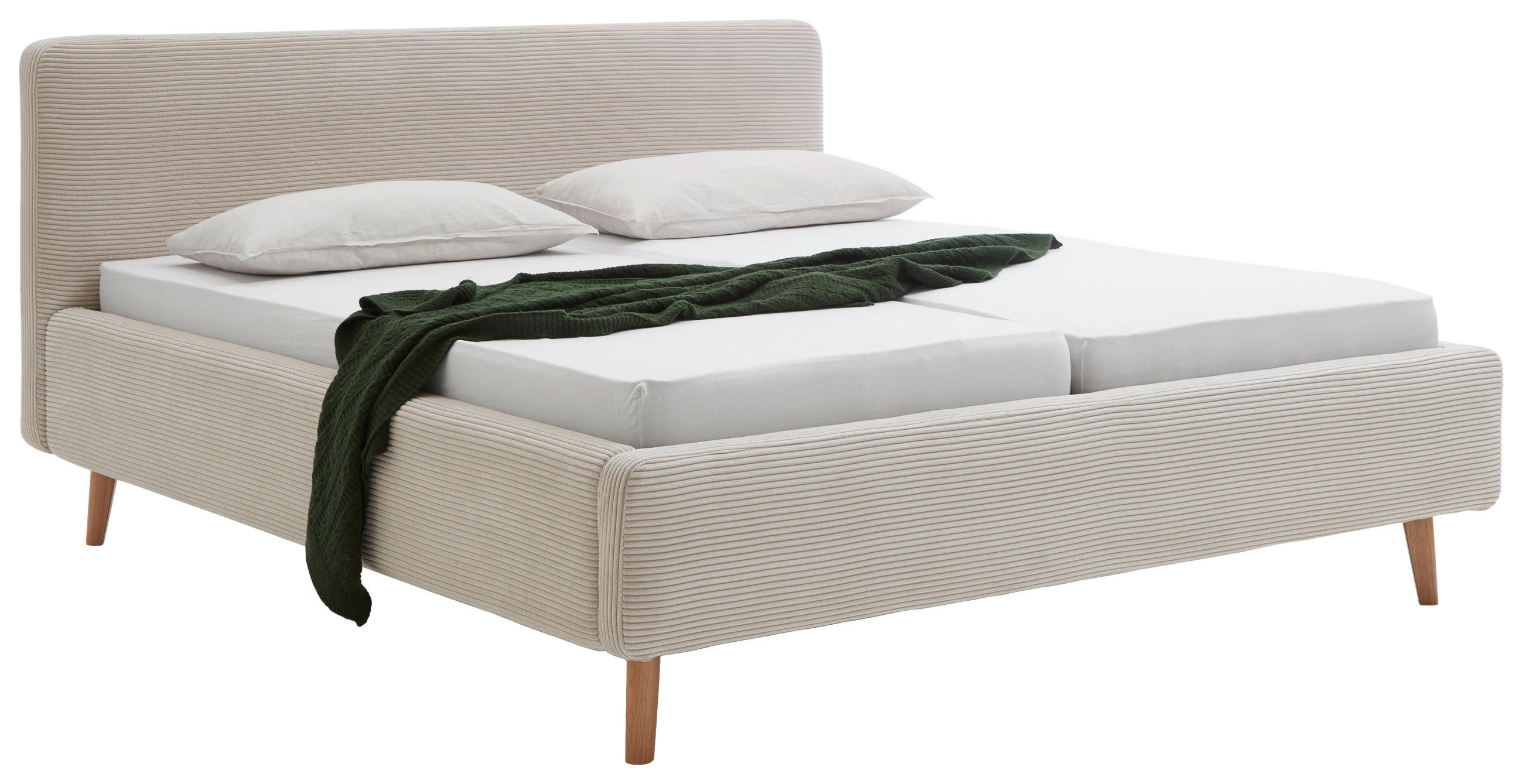 POLSTERBETT 180/200 cm,  in Beige, Bettkasten, Lattenroste, Matratzen, unterschiedliche Matratzenhärtegrade je Bettseite, H2 + H3 = mittel + fest  - Eichefarben/Birkefarben, Design, Holz/Textil (180/200cm) - Xora