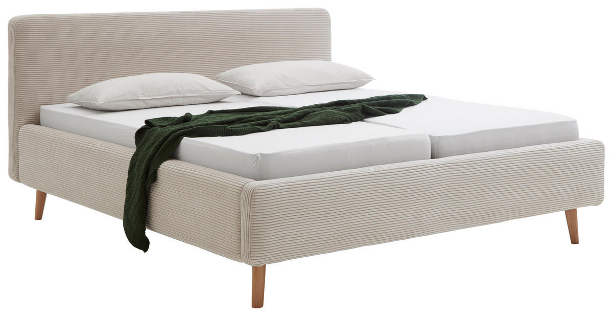POLSTERBETT 180/200 cm,  in Beige, Bettkasten, Lattenroste, Matratzen, unterschiedliche Matratzenhärtegrade je Bettseite, H2 + H3 = mittel + fest  - Eichefarben/Birkefarben, Design, Holz/Textil (180/200cm) - Xora