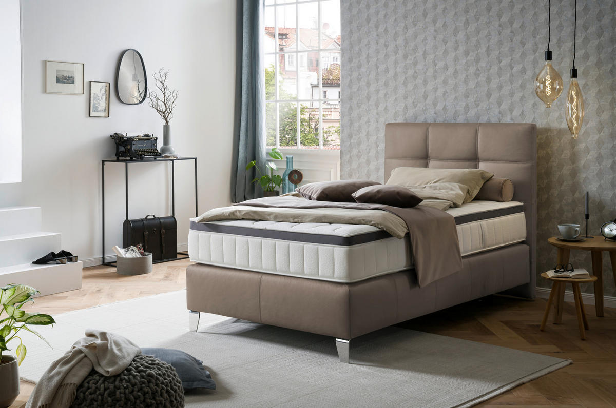 BOXSPRINGBETT 120/200 cm  in Beige  - Chromfarben/Beige, Konventionell, Leder/Textil (120/200cm) - Novel