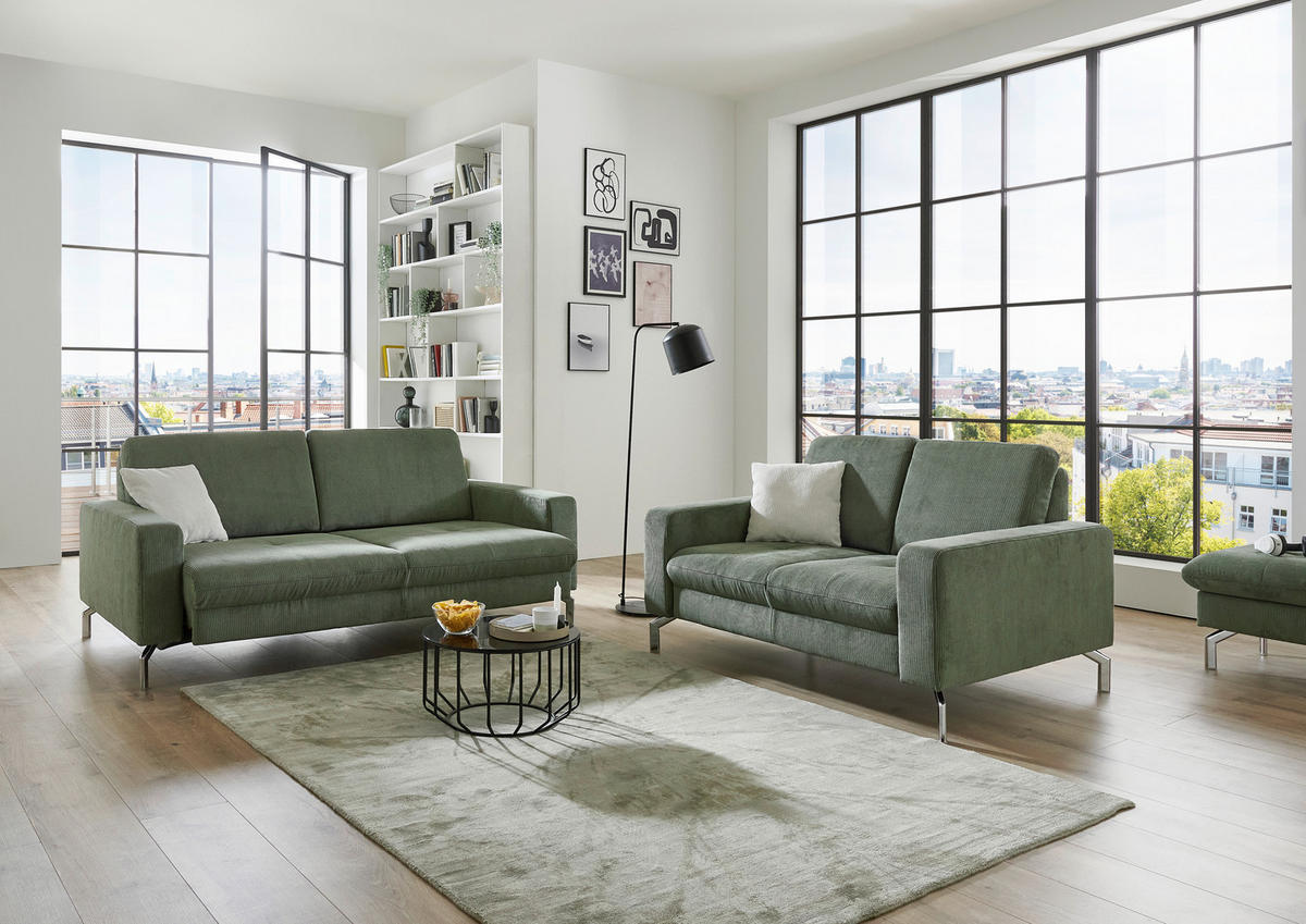 3-SITZER-SOFA Feincord Dunkelgrün  - Chromfarben/Dunkelgrün, Design, Textil/Metall (194/87/105cm) - Beldomo Style