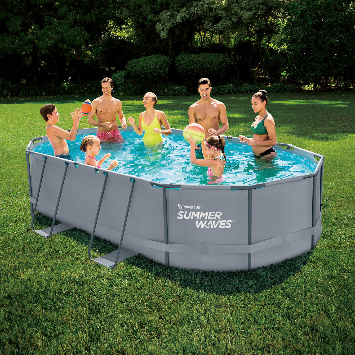 POOL-SET PGP7161042F-AN 305/107/488 cm  - Anthrazit, KONVENTIONELL, Kunststoff/Metall (305/107/488cm) - Ambia Garden