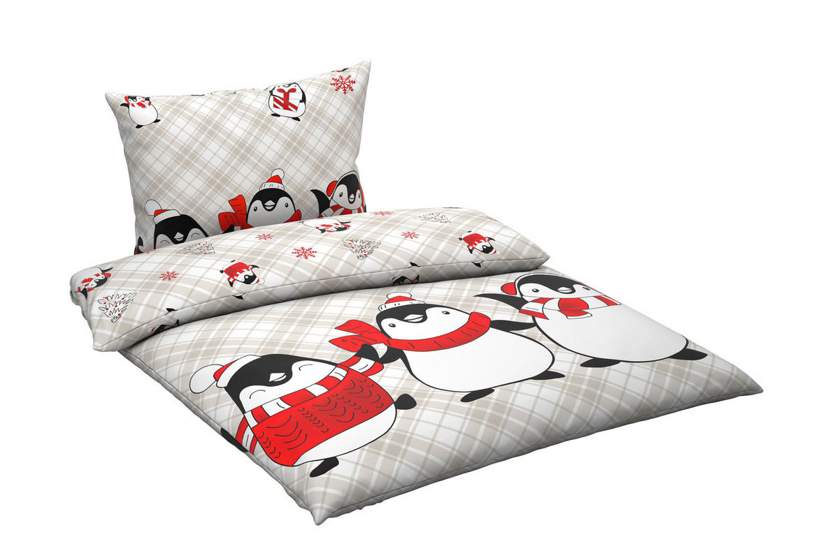 BETTWÄSCHESET 2-teilig Flanell 160/210 cm  - Rot/Grau, Textil (160/210cm) - X-Mas