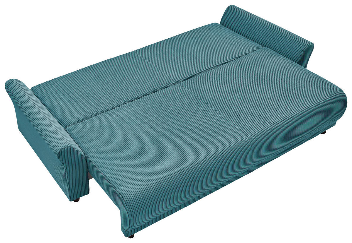SCHLAFSOFA Malta Cord Hellblau  inkl. Zierkissen, Rückenkissen, Bettkasten, Schlaffunktion, Rücken echt  - Schwarz/Hellblau, Design, Textil (244/88/100cm) - P & B