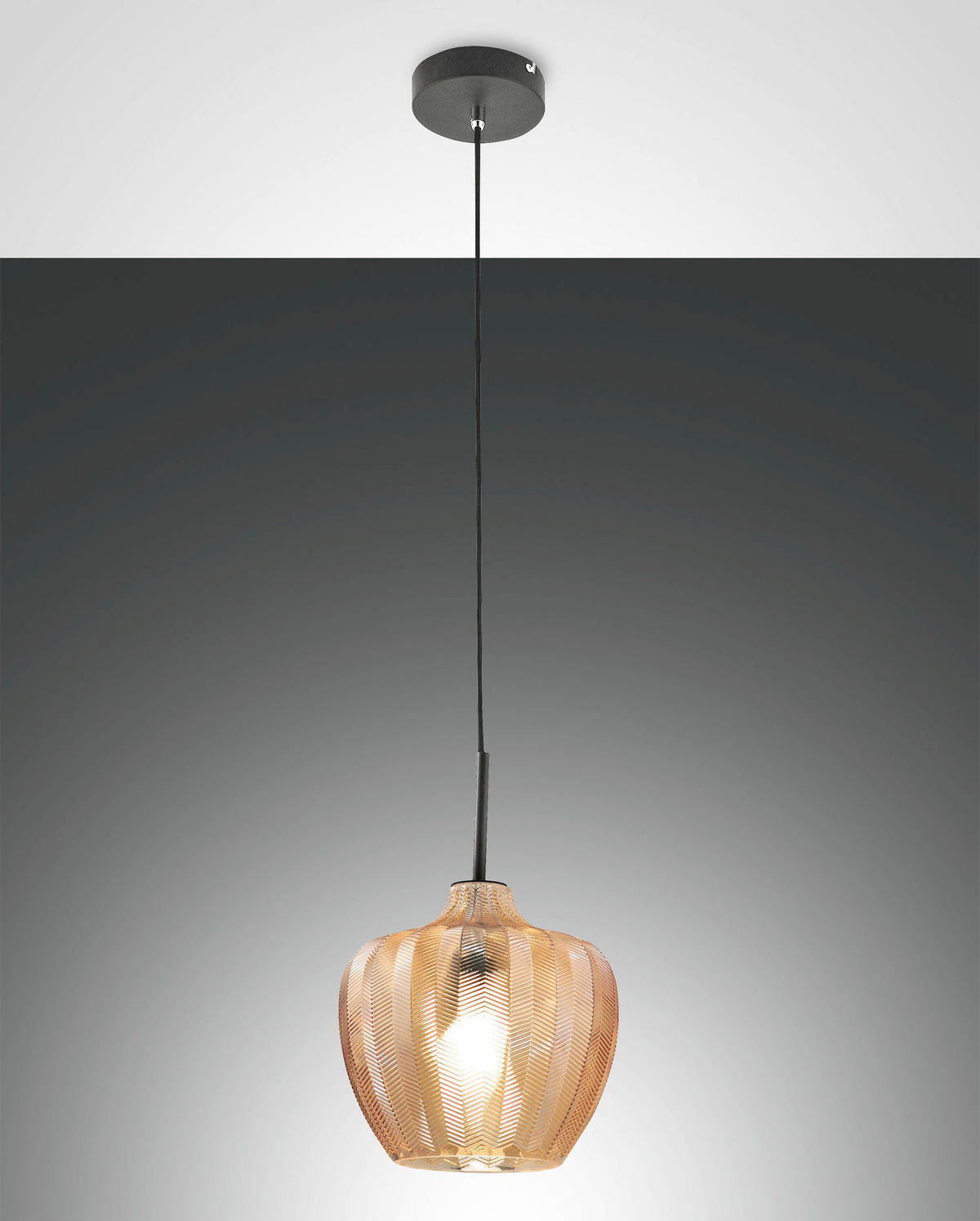 PENDELLEUCHTE Gallura 25/200 cm   - Schwarz, Design, Glas/Metall (25/200cm) - Fabas Luce