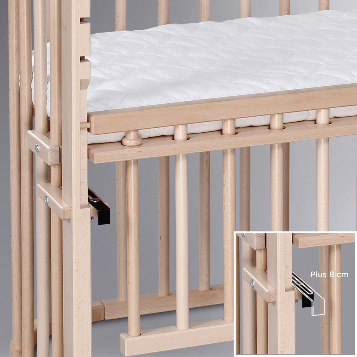 BEISTELLBETT Maxi Comfort Plus   - Buchefarben, Basics, Holz (56,5/79/96cm) - Babybay