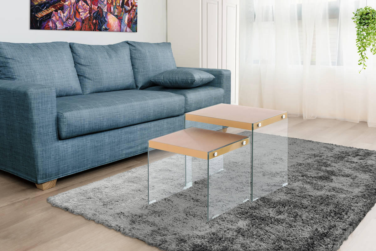 BEISTELLTISCHSET in Glas, Holzwerkstoff  - Klar/Goldfarben, Basics, Glas/Holzwerkstoff - Kayoom