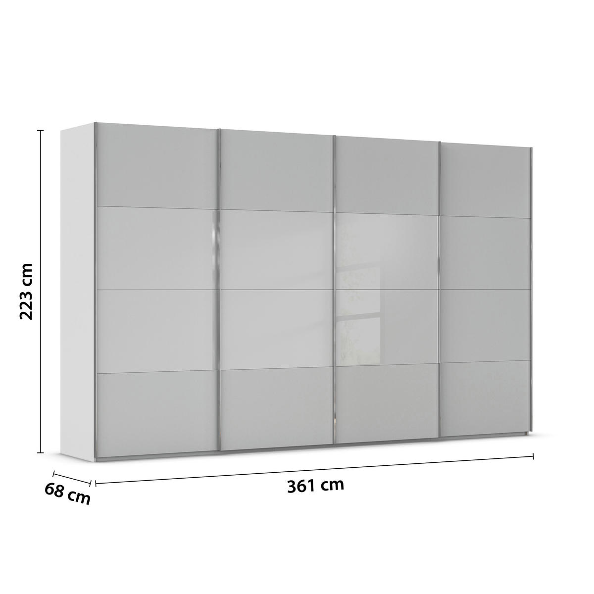 SCHWEBETÜRENSCHRANK 361/223/68 cm 4-türig Grau  - Chromfarben/Grau, KONVENTIONELL, Glas/Holzwerkstoff (361/223/68cm) - Novel