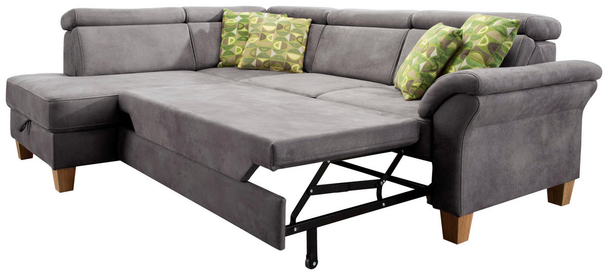 ECKSOFA in Mikrofaser Anthrazit  - Eichefarben/Anthrazit, Konventionell, Holz/Textil (194/245cm) - Sit & More