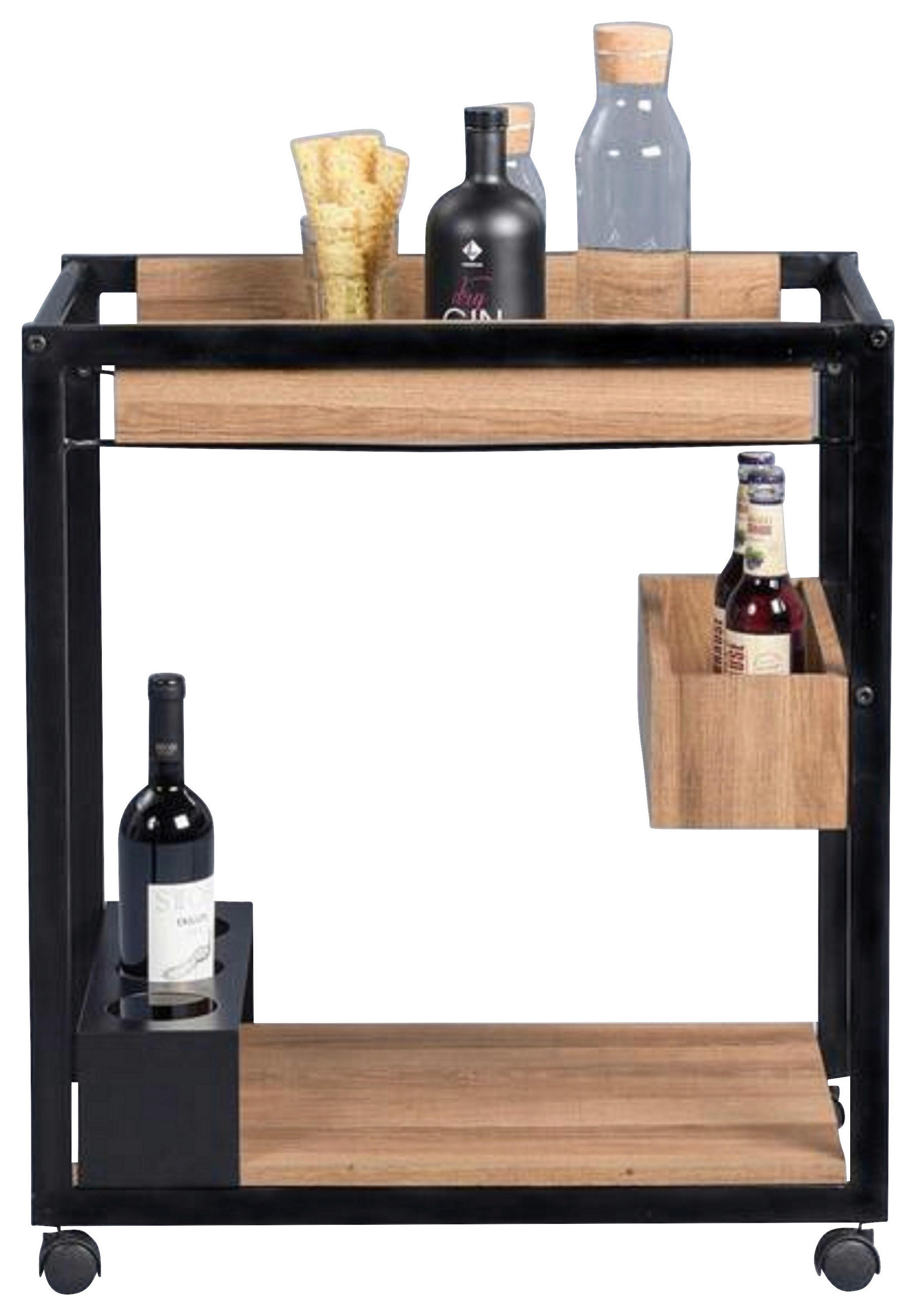 SERVIERWAGEN Braun, Schwarz, Eichefarben  - Eichefarben/Schwarz, Design, Holzwerkstoff/Metall (64/73/38cm)