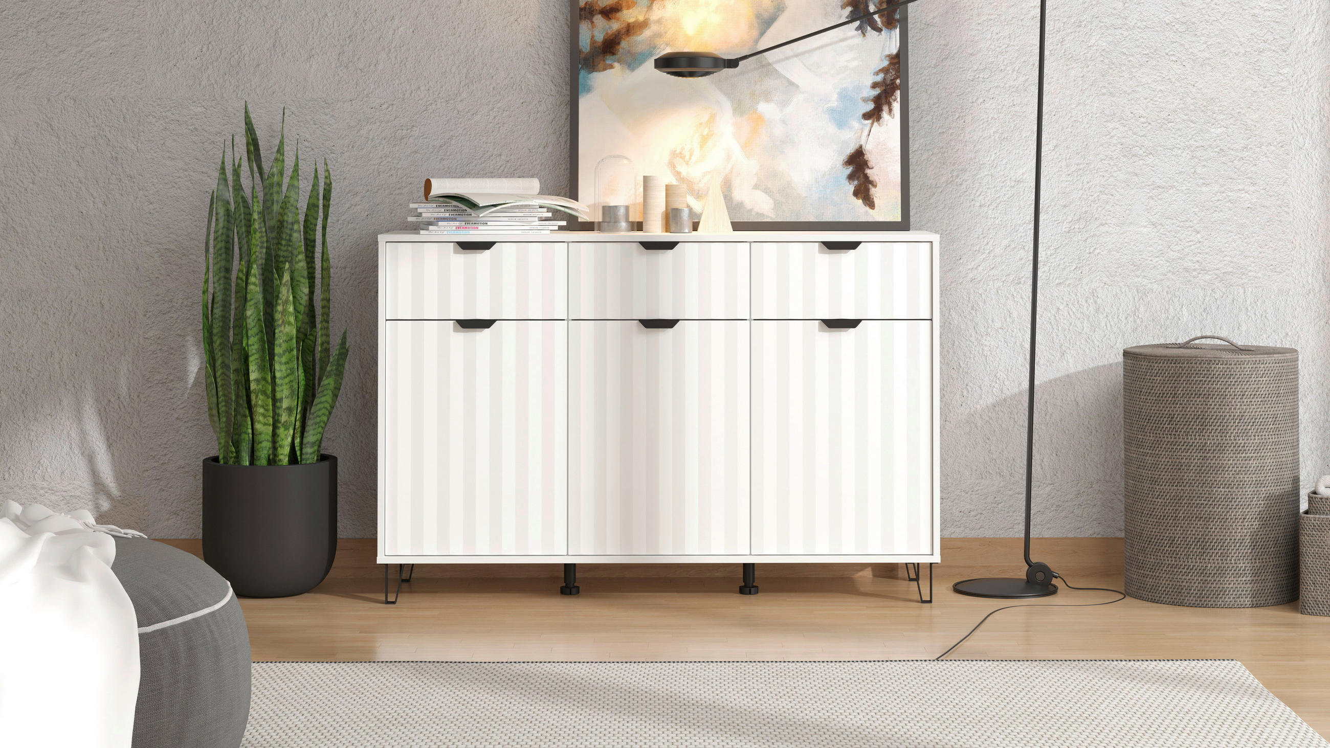 TÁLALÓSZEKRÉNY 138/90,5/40 cm  - fekete/fehér, Basics, faalapú anyag/fém (138/90,5/40cm) - Xora