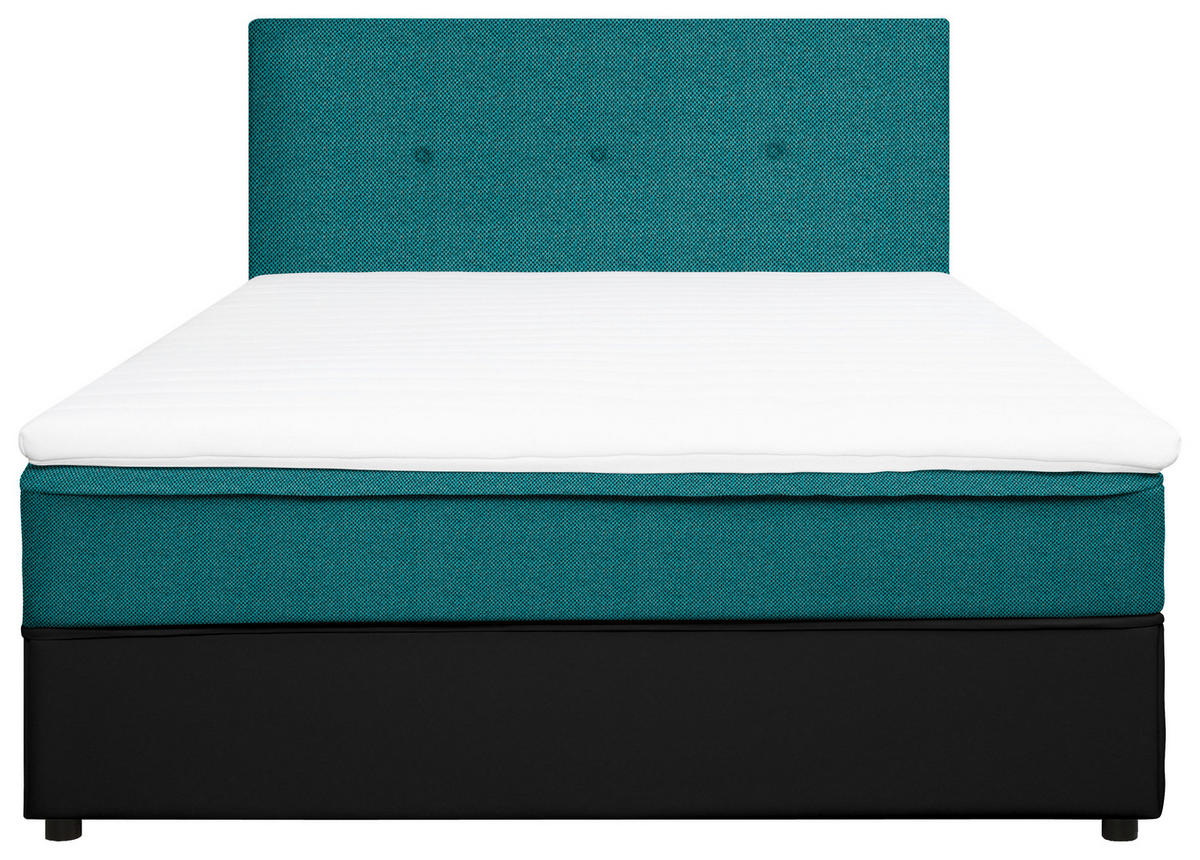 BOX-ÁGY 180/200 cm  fekete, türkiz  - türkiz/fekete, Konventionell, textil/fa (180/200cm) - Carryhome