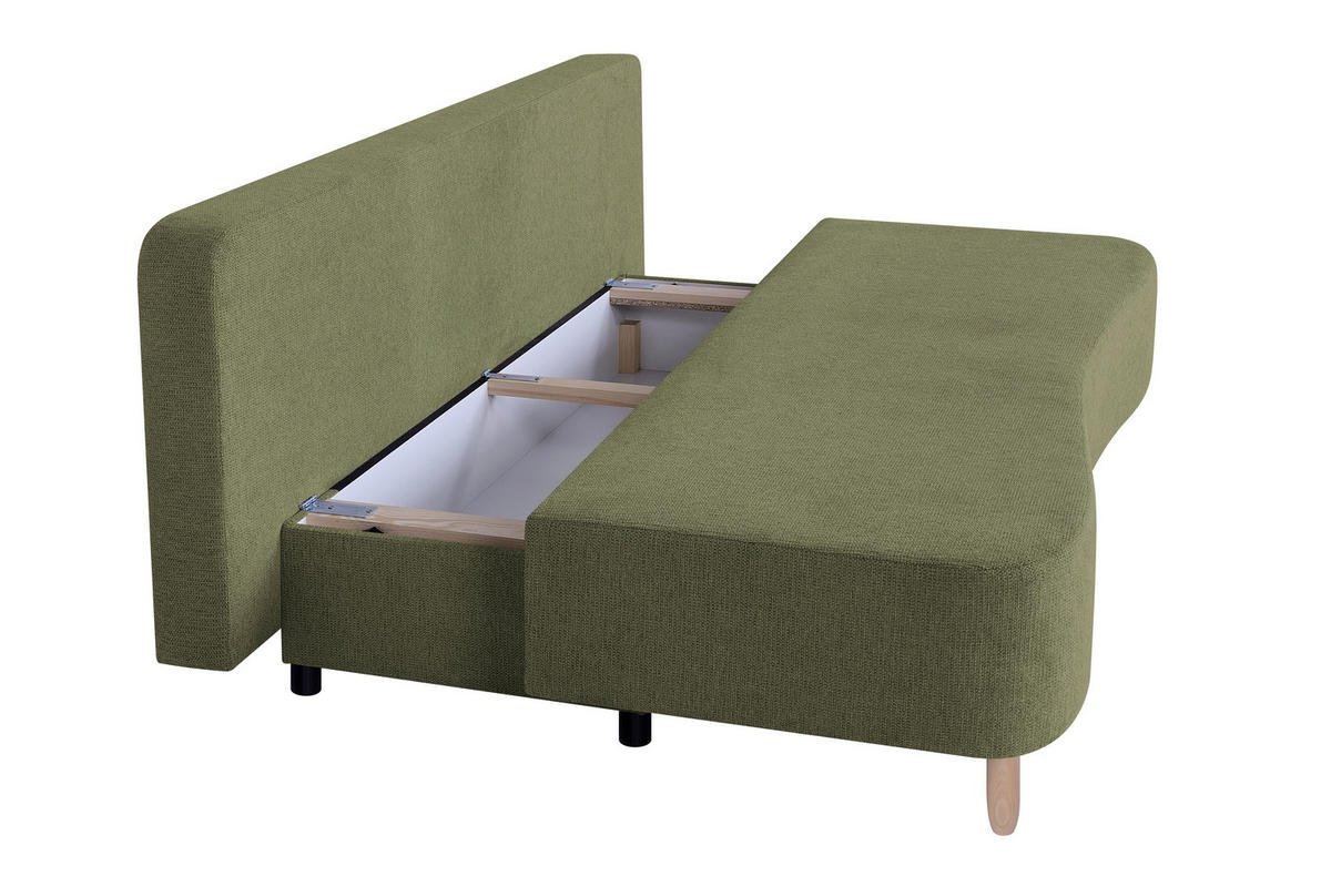 SCHLAFSOFA  mit Webstoff Olivgrün  - Buchefarben/Schwarz, Design, Holz/Kunststoff (193/86/85cm) - P & B