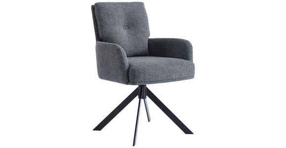 ARMLEHNSTUHL  Stoffauswahl, Typenauswahl, Sitzfläche 360° drehbar, Gestellauswahl, automatische Rückholfunktion Webstoff  - Anthrazit/Schwarz, Design, Textil/Metall (60,5/88/67cm) - Novel
