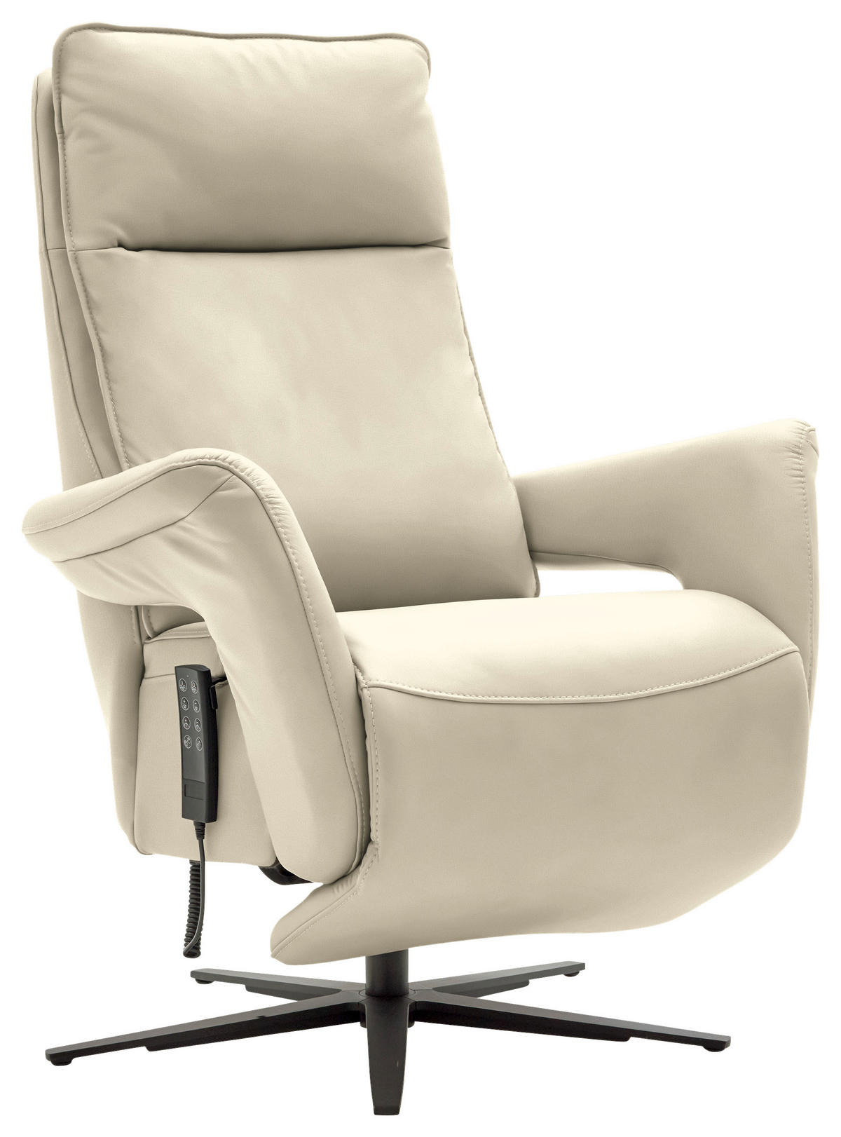 RELAXSESSEL in Leder Creme, Naturfarben  - Creme/Schwarz, Design, Leder/Metall (83/116/87cm) - Valdera
